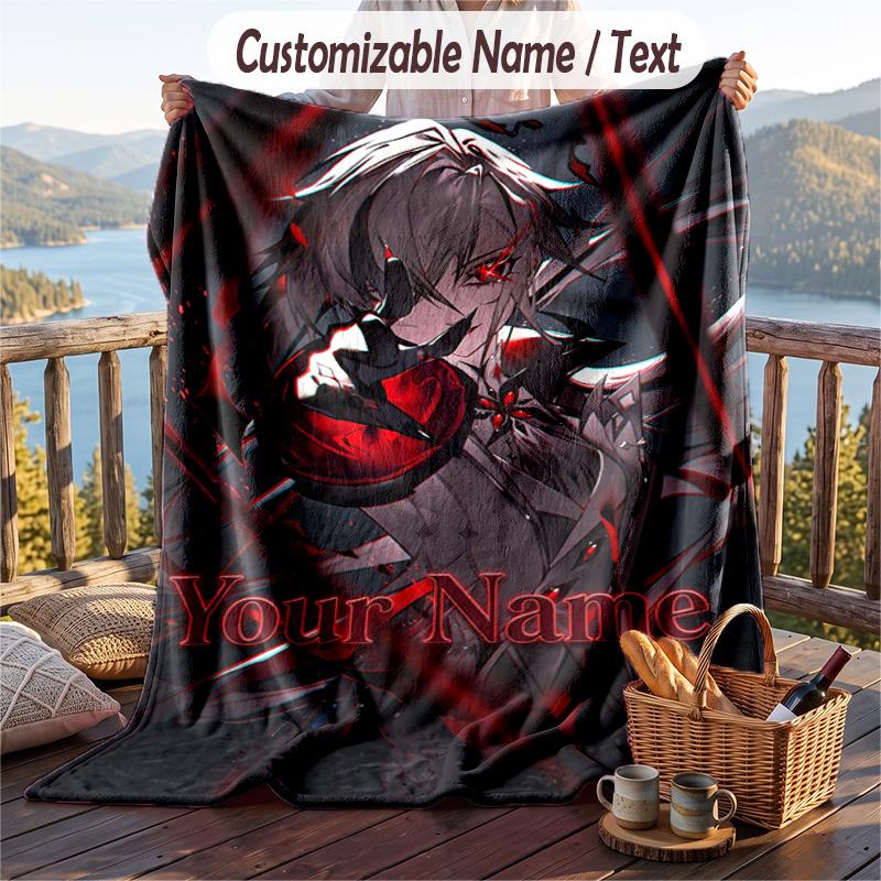 Custom Text Flannel Throw Blanket, Lightweight Cozy Bed Sofa BlanketGenshin Impact