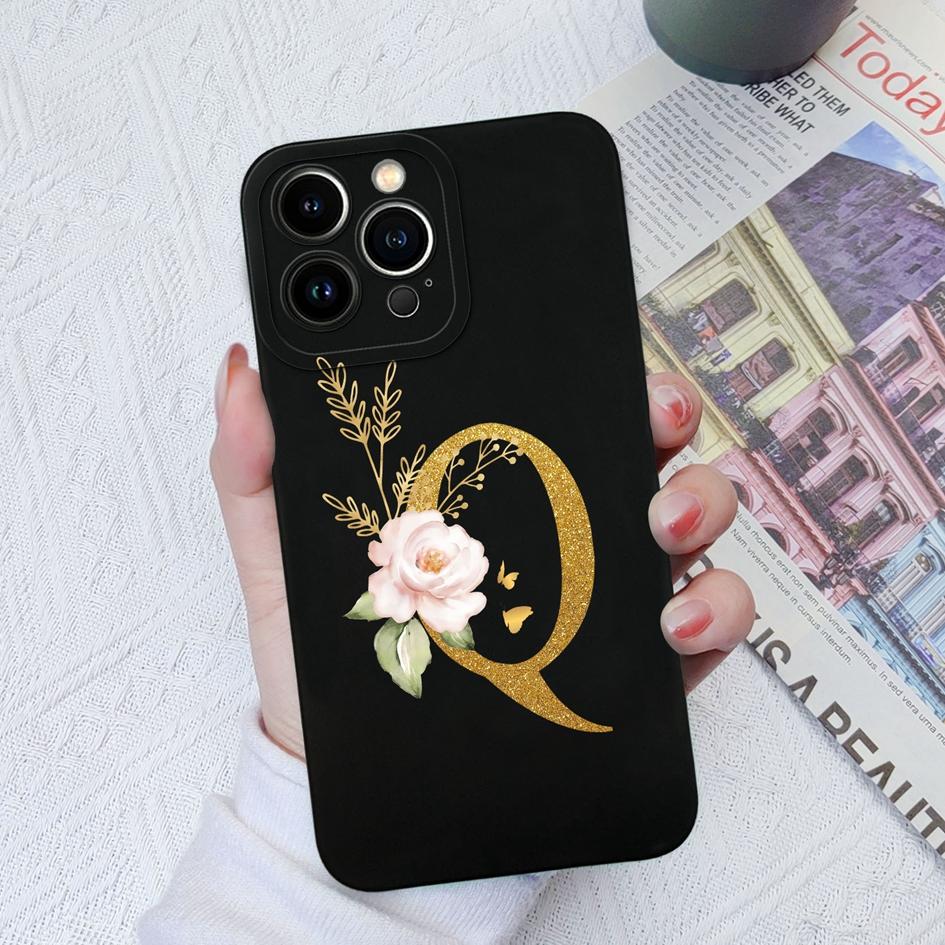 Для Apple iPhone 11 12 Pro Max 13 Mini 6 7 8 Plus чехол для телефона Роскошный цветок буквы жидкий мягкий силиконовый противоударный чехол для iPhone чехол-бампер