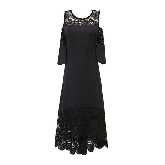 Платье, стильное, с круглым вырезом, трогательное, вязаное крючком, кружевное, в стиле пэчворк, с высоким и низким подолом, длинная женская одежда