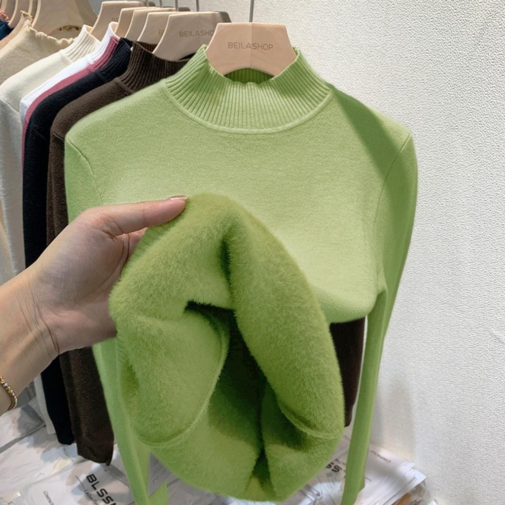 Бархатный свитер с высоким воротом One Piece с утолщенным бархатом для женщин, новая теплая базовая кофта с длинным рукавом на осень и зиму