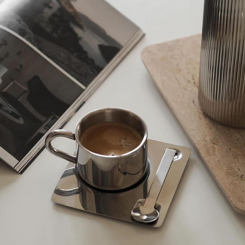 175 мл бытовая чашка для чая из нержавеющей стали с блюдцем и ложкой скандинавский дизайн металлических кофейных чашек