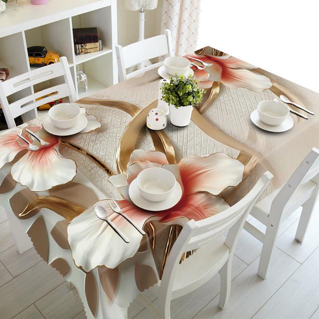 Decorated Wall Tablecloth Fashion Flower Pattern Waterproof Thicken Rectangular And Round Table Cloth For Wedding