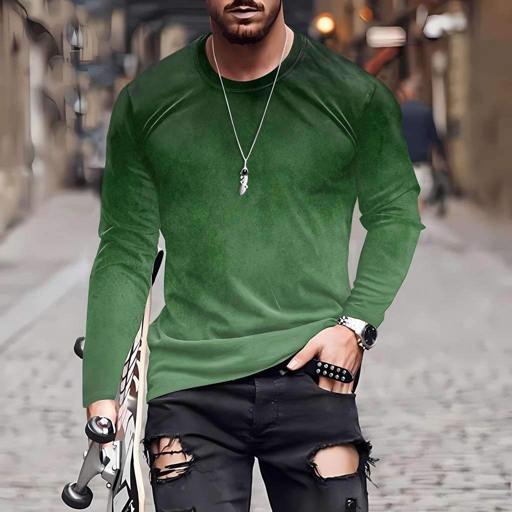 Муж. Футболка Круглый вырез Одежда Одежда На открытом воздухе Длинный рукав С принтом Модельер Винтаж