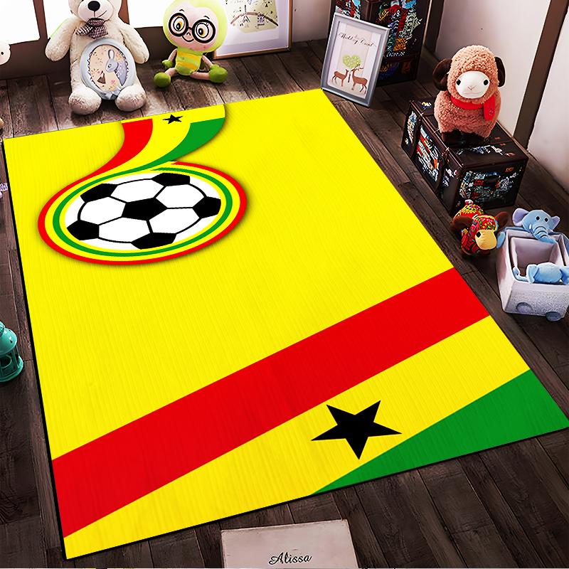 Soccer Ball with Ghana Flag Colors Rug Non-slip rug suitable for living room and bedroom sofas.