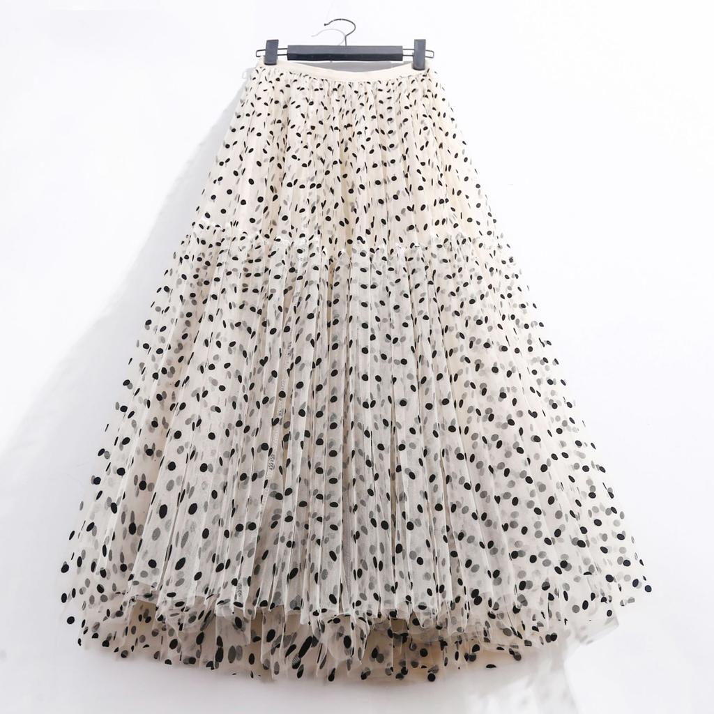 Autumn and Winter Half-body Cake Skirt, Oversized Umbrella Skirt, Long Heavy Industry Flocking Polka Dot A-shaped Skirt, Fluffy Skirt
