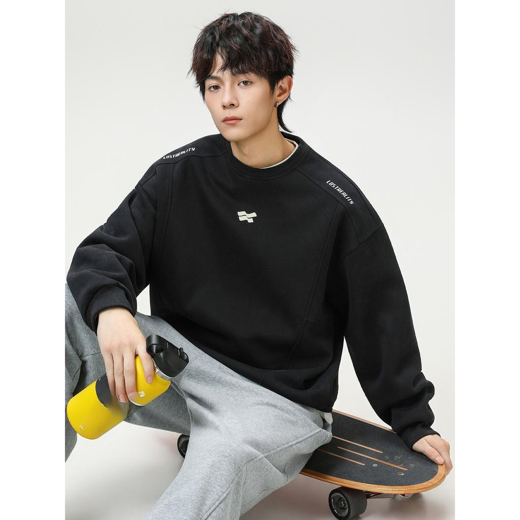 Свитер с разрезами, плотного профиля, с круглым вырезом, мужской, осенний, с контрастной цветной печатью, уличный, американский пуловер-куртка