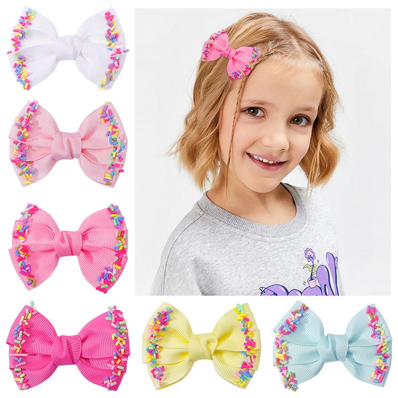 2/6Pcs Baby Solid Hair Bows Hair Clips Ribbon Bow Hairpin For Girl Cheer Bowknot Barrettes Children Headwear Hair Accessories