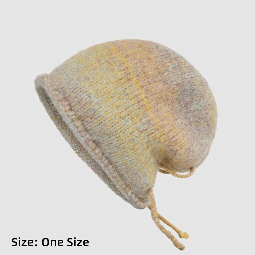 Gradient Color Beanies Skullies Knitted Drawstring Slouch Hat Fashion Bonnet Hat