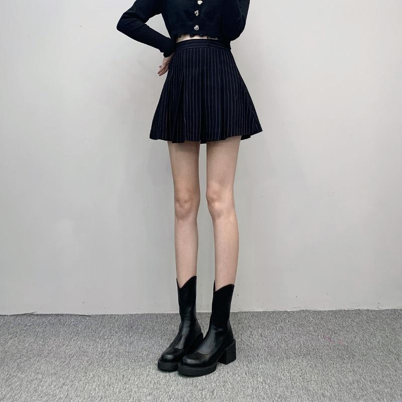 Женские сапоги осень и зима 2024 Новые короткие сапоги на высоком каблуке Женская весенняя и осенняя обувь для женщин Квадратный каблук до середины икры