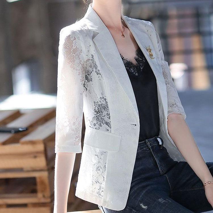 Кружевной костюм с принтом, утягивающий костюм в Корейском стиле, весенне-летняя мода в женском стиле, тонкий тонкий костюм, пальто, женский солнцезащитный крем