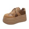 Women Leather Sneakers Autumn Spring Brown Casual Walking Shoes Chunky Sneakers High Platform Sport Skateboard Shoes Woman 7.5CM