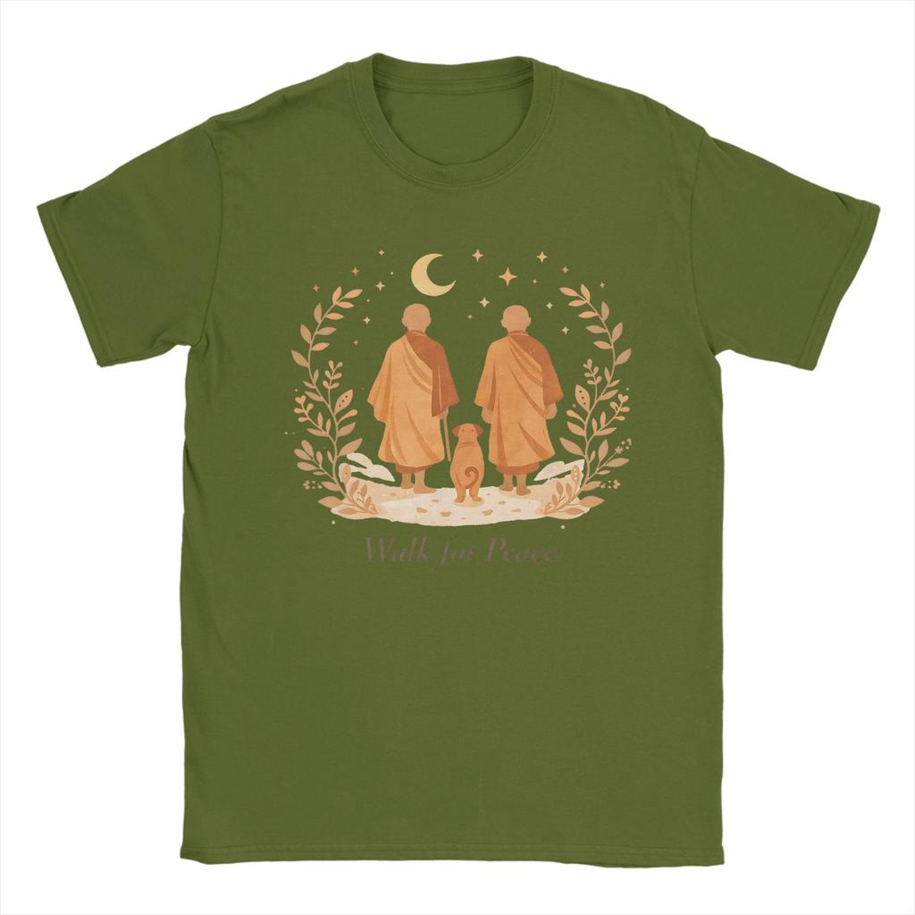 Unisex Womens TShirts Zen Art Walk for Peace Monks with Aloka Dog Fun Cotton Tees Short Sleeve T Shirt Tops Gift Idea