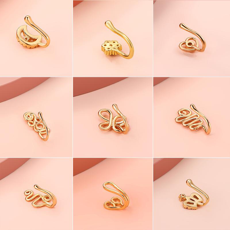 Star Nose For Women Gift Ear Clip Cuff Girl Fake Piercing Copper Earring Clip On Heart Crown Nose Ring Body Jewelry Beads