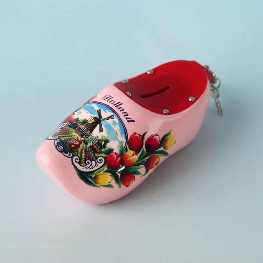 Miniature Wooden Shoes Piggy Bank 15cm Coin Saving Box Wooden Clog Piggy Bank Indoor Use
