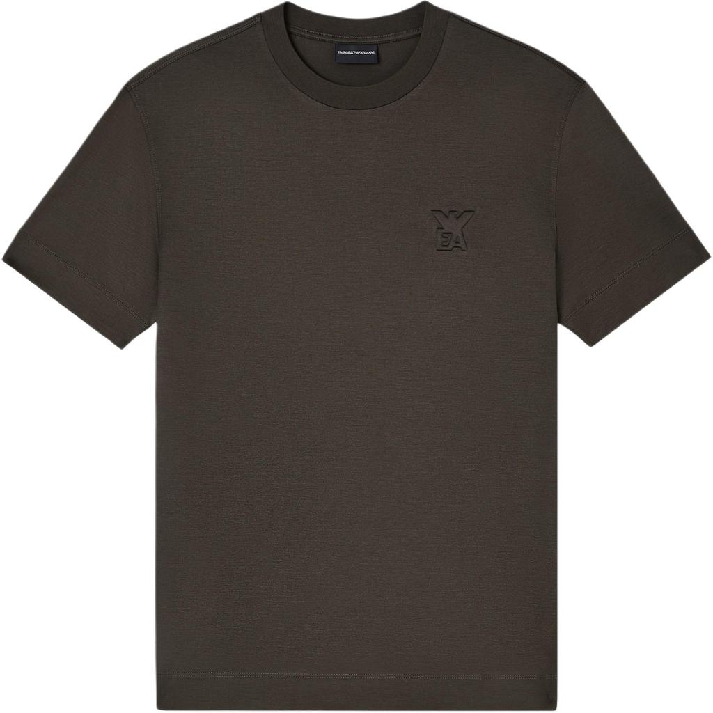 Emporio Armani EA7 Осень/Зима 25 Трикотажная футболка с круглым вырезом и пышными рукавами, однотонная, с логотипом, смешанная лиоцеллом, мужская одежда EM002963-AF10761-U8120