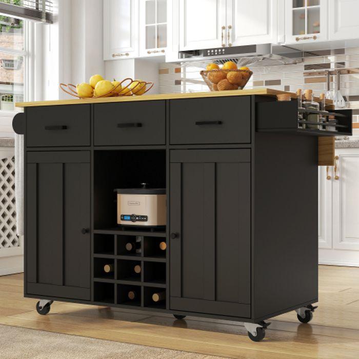 Кухонная тележка - MUVOE - Съемная - Черная - 3 ящика - Складная столешница