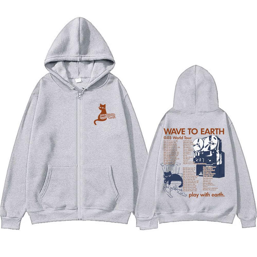 Wave To Earth Cat 0.03 World Tour Толстовка с капюшоном на молнии мужская флисовая свободная толстовка на молнии для мужчин и женщин корейская модная куртка на молнии