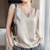 Весенняя милая V-образная горловина сетка сращивание широкие плечи маленькая майка кофточка женские топы нижняя рубашка кофточка из ледяного шелка майка