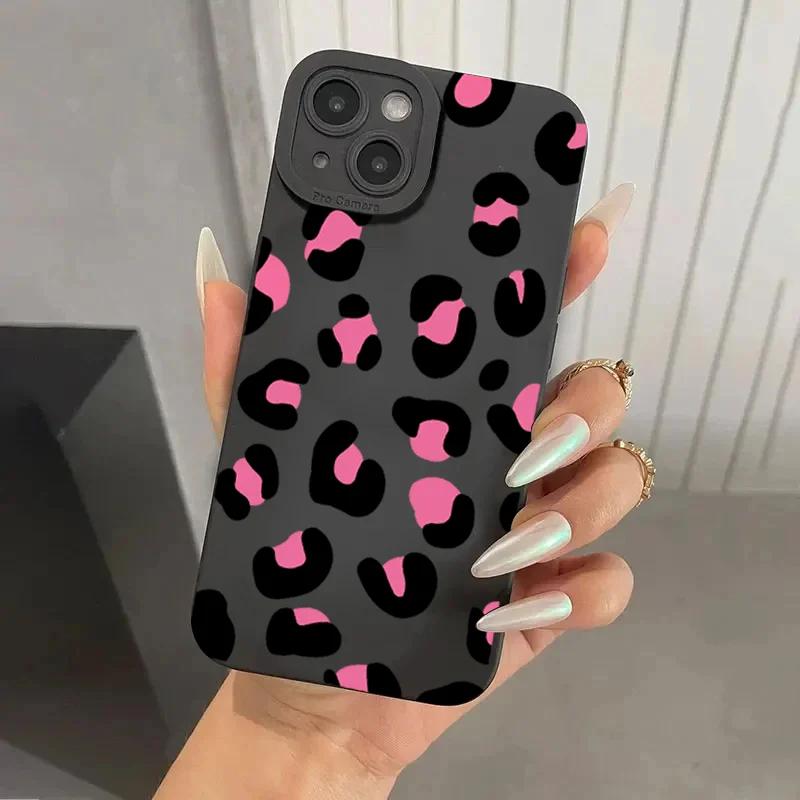 Стильный розовый чехол для телефона с леопардовым узором для iPhone 15 14 13 12 11 Pro Max Mini XS XR X 7 8 15 Plus SE 2022 Мягкая крышка