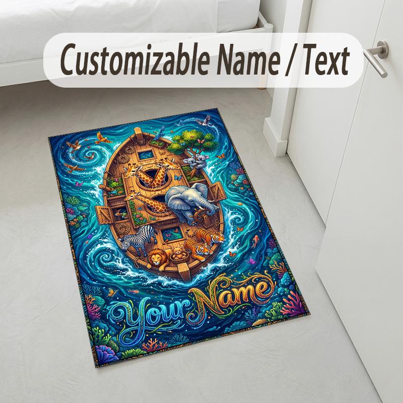 Adventure Journey Theme Crystal Velvet Rug Personalized Custom Name Text Soft Floor Mat Home Decor