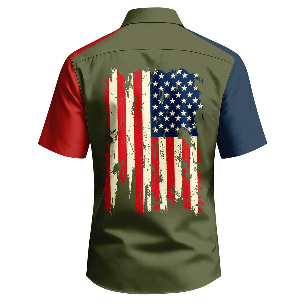 Men's Independence Day Printed Collared Top Men's Casual Sports Short-Sleeve Shirt