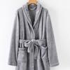 Men Women Plush Fleece Bath Robe Knee-Length Lapel Tie Design Water Absorbent Winter Loungewear Daily Wear Sleepwear