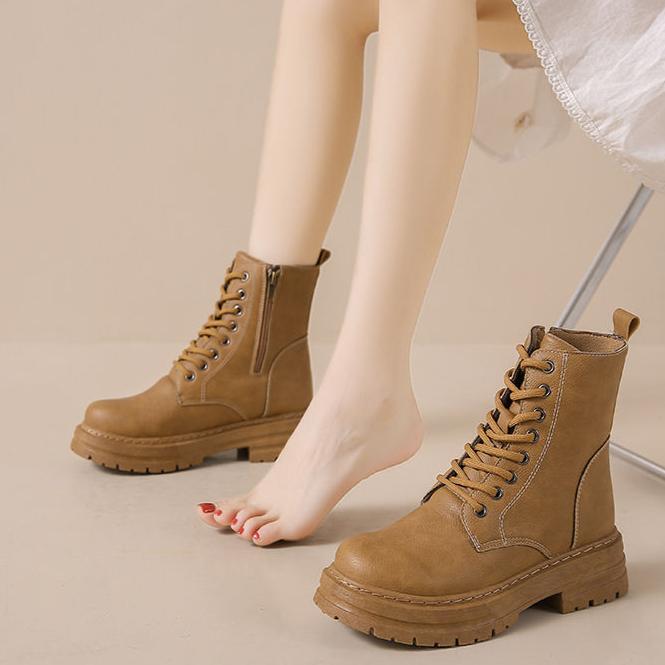 Women's Fashion Boots Retro Leather Ankle Boots Women Luxury Soft Sole Short Boots New Platform Non-slip Round Toe