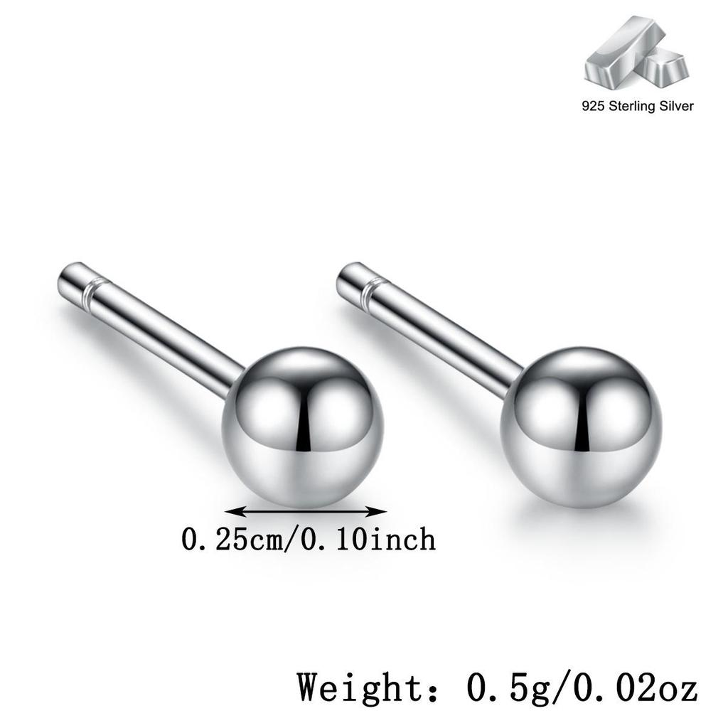 Серьги-гвоздики из стерлингового серебра S925 с глянцевым шариком для женщин - Простой, универсальный европейский и американский стиль