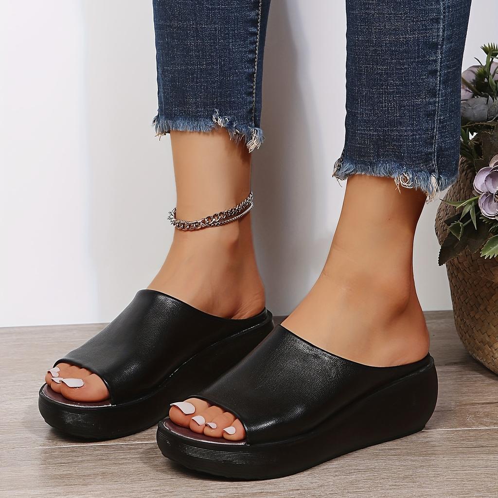 Comfortable Women's Wedge Sandals with Soft Sole and Wear-resistant Faux Leather Platform Slides