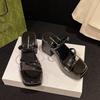 High-end Thick-soled Slippers for Women's Summer Outer Wear, New Thick-heeled One-word Slips, Transparent High-heeled Sandals.