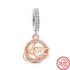 925 Sterling Silver Rose Gold Pendant Rose Mom Tilted Heart Dangle Charm Beads Fit Original  Bracelet Women Jewelry Gifts