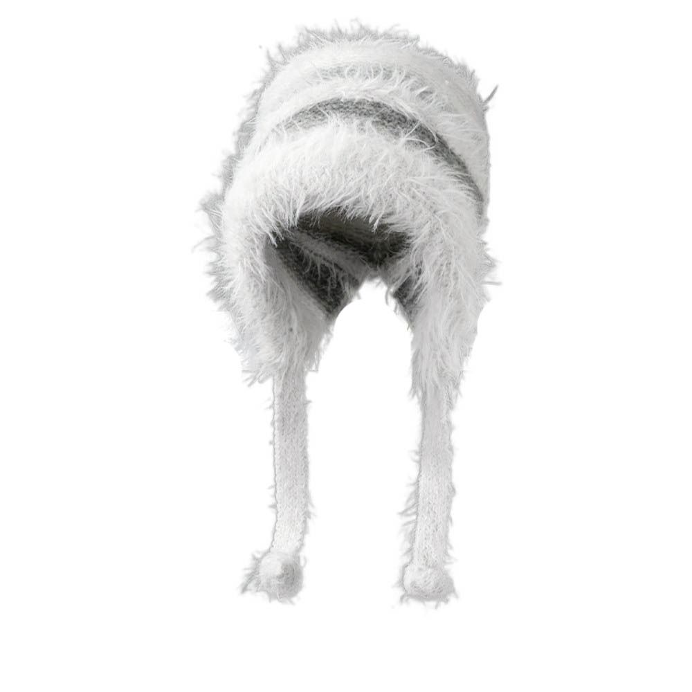 Color Ccollision Knitted Hat Color Matching Lace-up Plush Hat Fashionable Woolen Hat Women