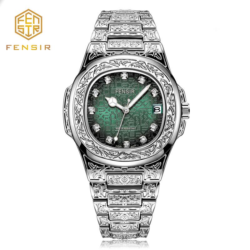 Весна 2025 Новые Мужские Роскошные Деловые Наручные часы из нержавеющей стали Винтажные Часы с кварцевым механизмом с резными узорами для мужчин Relogio