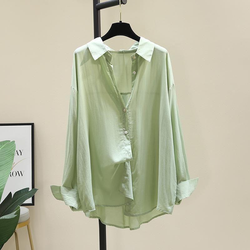 Летняя женская тонкая повседневная рубашка, свободная хлопковая рубашка, солнцезащитный топ