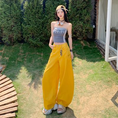 Желтые джинсы карго женские с высокой посадкой, свободные брюки с широкими штанинами