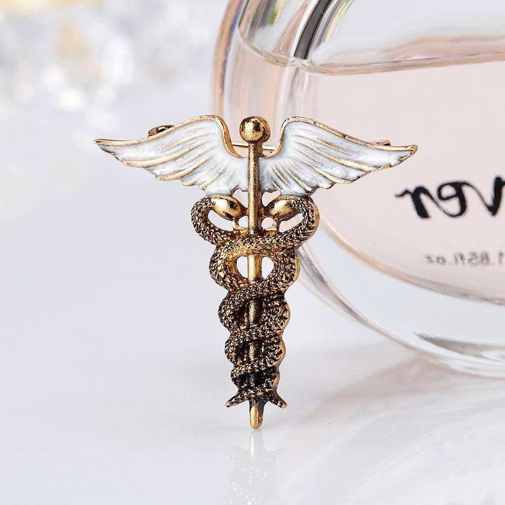 Retro Gift For Men Women Snake Enamel Metal Caduceus Badge Collar Clothing Jewelry Accessories Corsage Brooch Pins