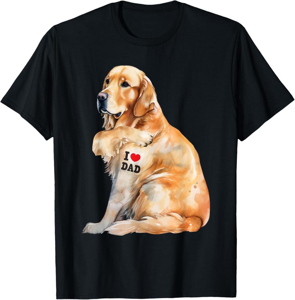 I Love Dad - Patriotic Golden Retriever Canine Dog Lover T-Shirt
