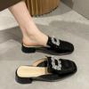 Brand Mid Heels Women Shoes Crystal Slippers  New Spring Thick Slingback Sandals Pumps Casual Ladies Square Toe Mules Shoes