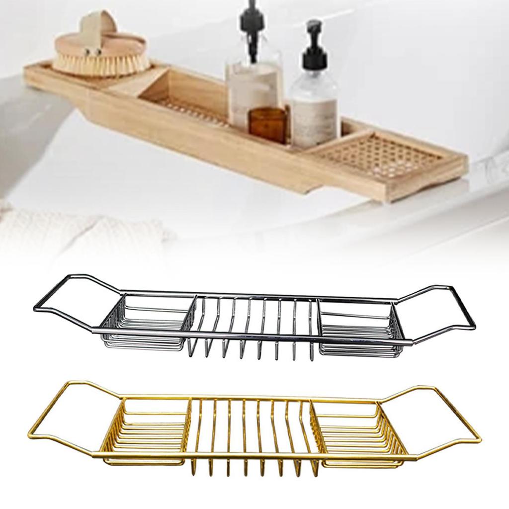 Bath Tray with Storage Rack, Non-Slip Basket Holder for Phone and Towel