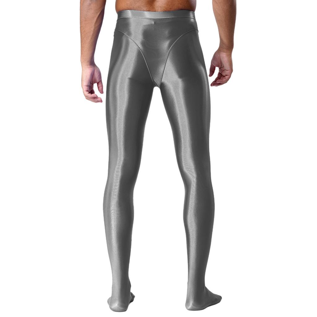 Мужские блестящие колготки с закрытыми стопами Глянцевый мокрый вид Эластичная талия Облегающие леггинсы Плотно облегающие брюки