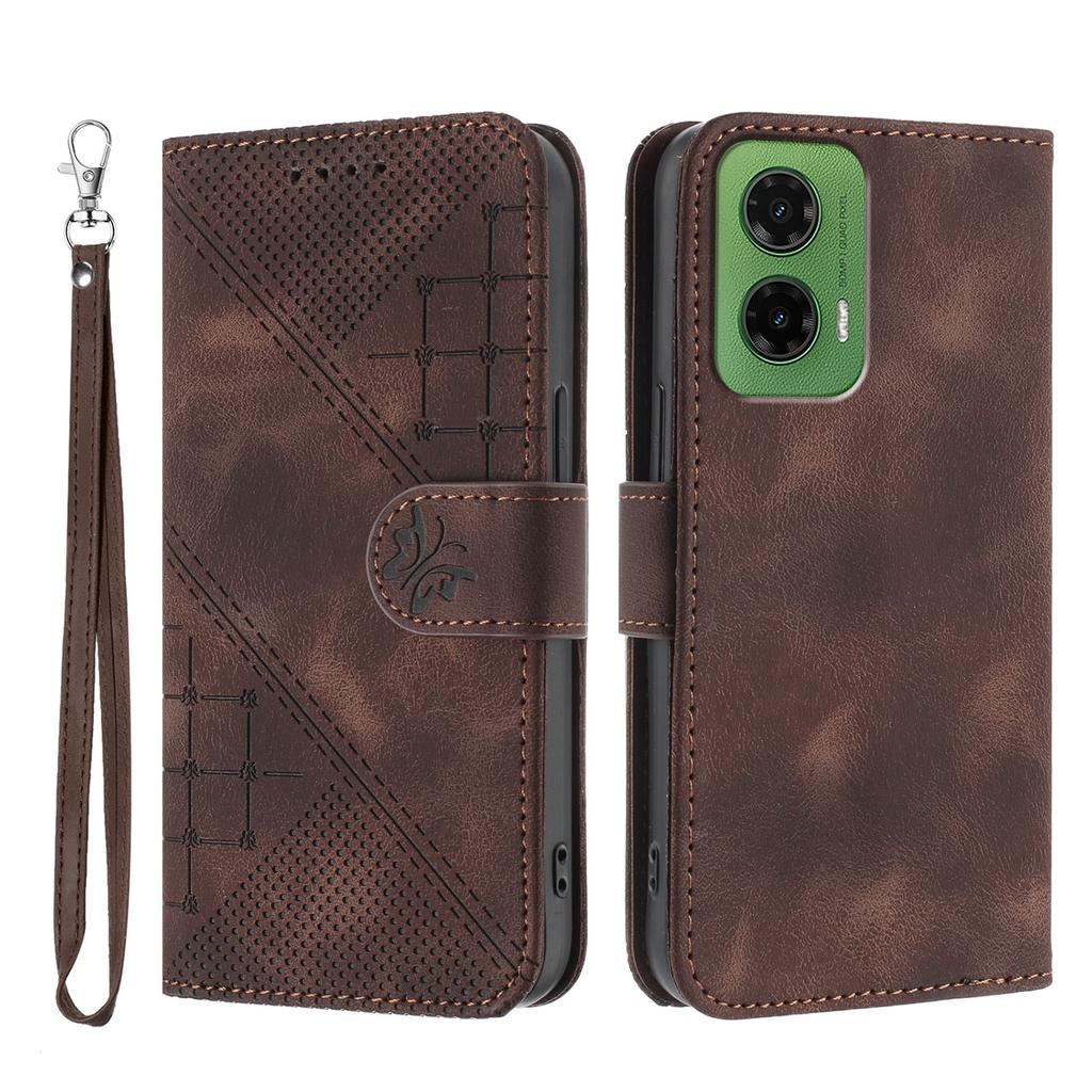 For Motorola Moto G35 5G Leather Wallet Case Butterfly Flower Imprinted Phone Cover with Strap