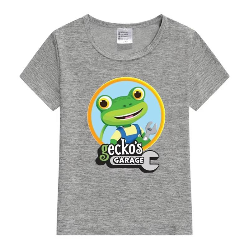 2025 Смешной мультяшный принт «Гараж геккона» Детская одежда для детей Футболки для девочек Новая одежда Топы Летняя мода Мальчиковая футболка