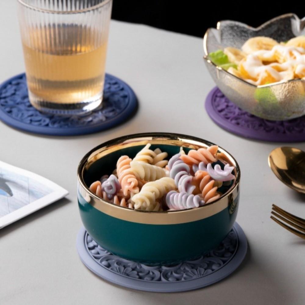 3Pcs Heat Resistant Silicone Trivet Mat Anti Scalding Hollow Carving Pot Holder Portable Vintage Silicone Coaster Table Decor