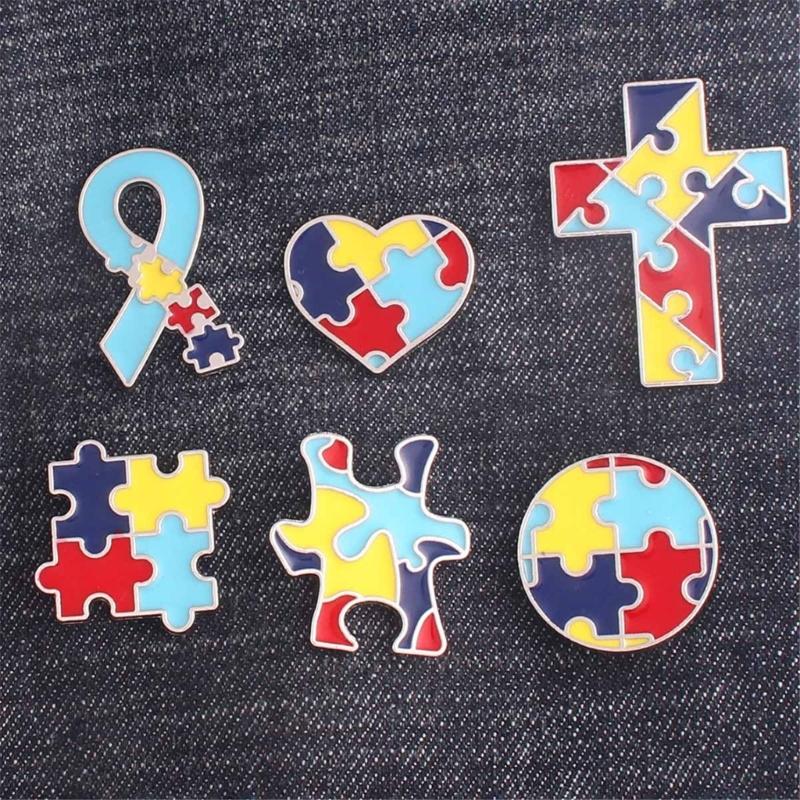Эмалевые значки 'Пазл аутизма', Броши 'Пазл аутизма', Радужный эмалевый значок-булавка 'Пазл', Металлический значок-брошь для рюкзаков, сумок