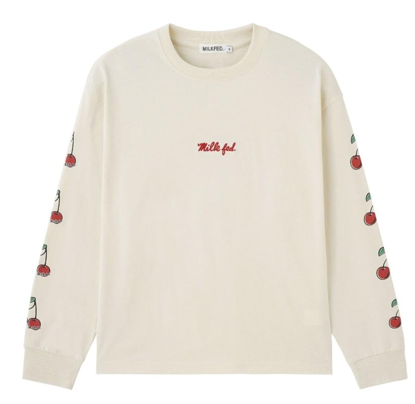 Milkfed Casual Side Cherries Wide Long Sleeve Tee in Off White Women's