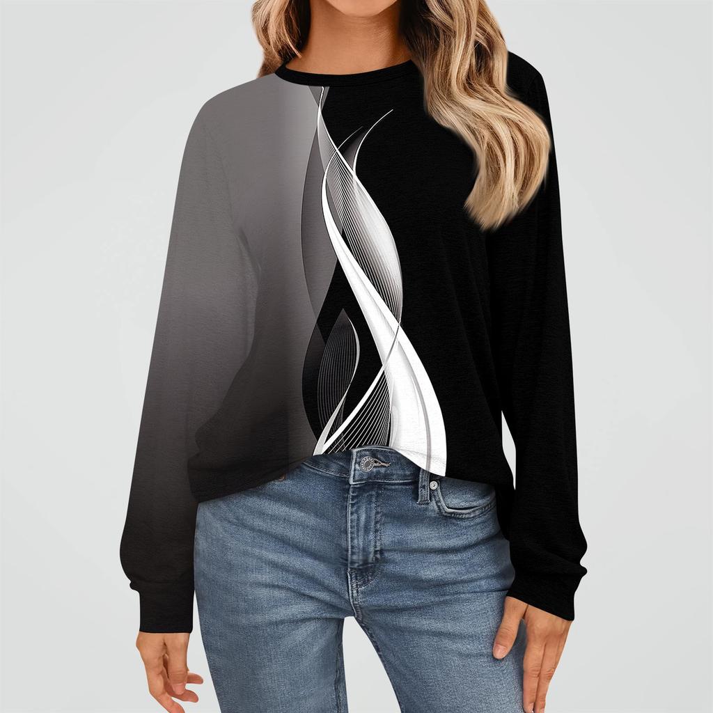 Women's Fashion Long Sleeve Shirts Loose Fitted Crewneck Basic Tops Casual Outfits