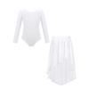 Girls Ballet Dance Practice Performance Long Sleeve Leotard High Low Elastic Waistband Chiffon Skirt Outfit