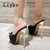 Fashion Liyke Summer Fashion Metal Extreme Platform Slippers Women Sexy Peep Toe Stiletto Heels Sandal Ladies Club Stripper Shoes Slider