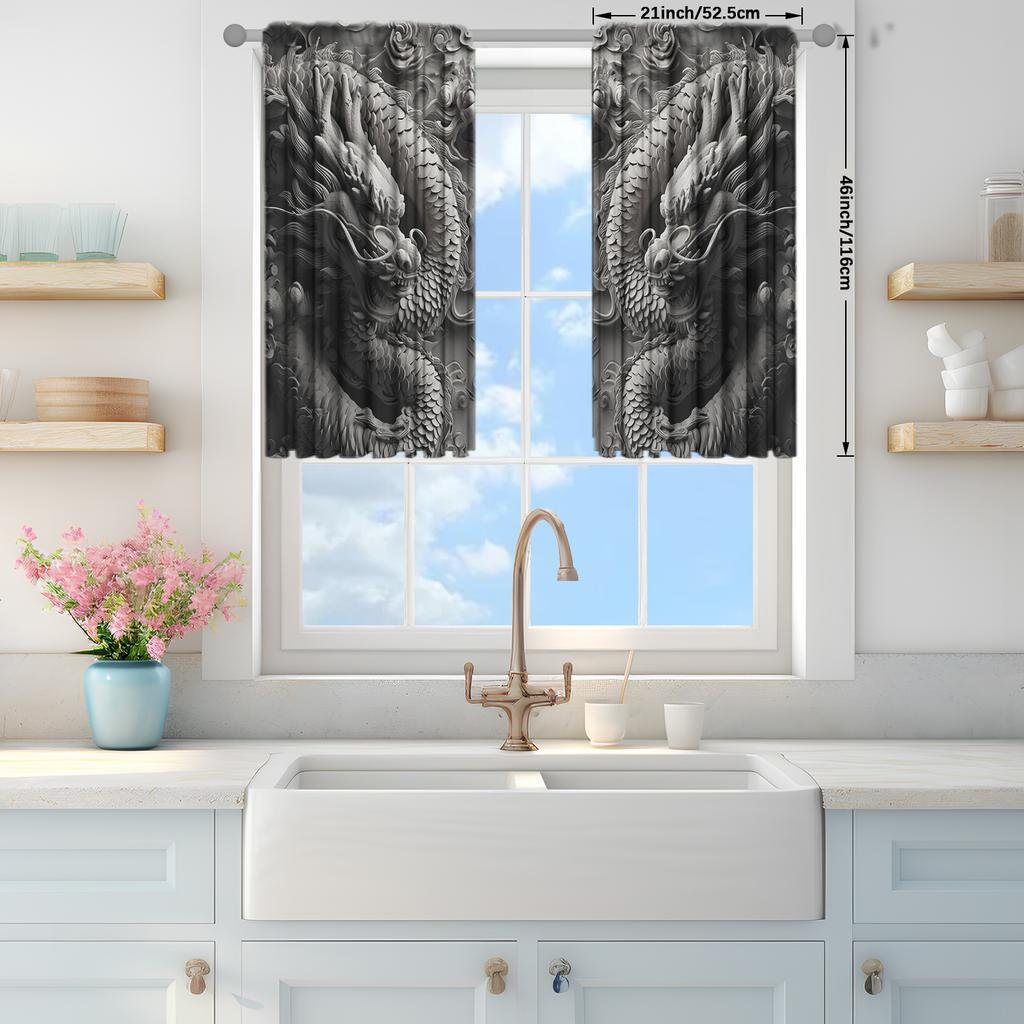 2pcs Brick Carving Printed Curtain for Home Decor - Rod Pocket Window Treatment for Bedroom, Office, Kitchen, Living Room
