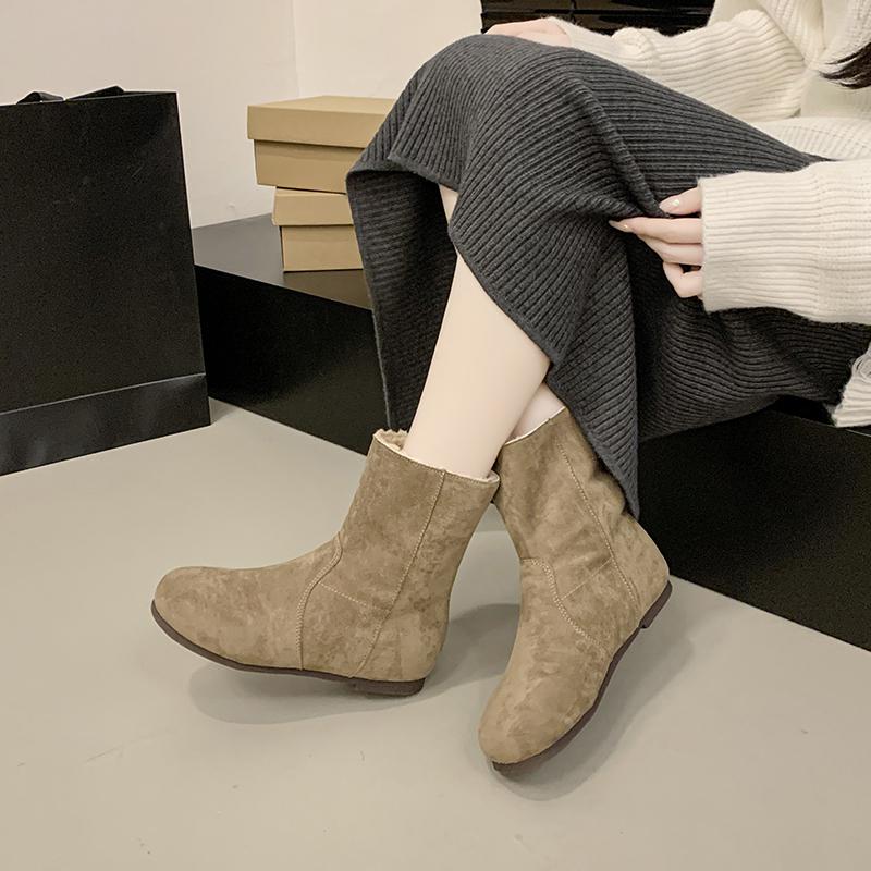 Модные женские ботинки на низком каблуке, замшевые ботильоны с рукавами, теплые удобные прогулочные туфли для женщин 2024 года, зимняя короткая женская обувь